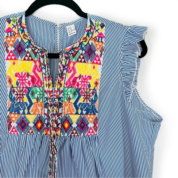 Floerns Ruffle Striped Embroidered Babydoll Blouse - Picture 2 of 9